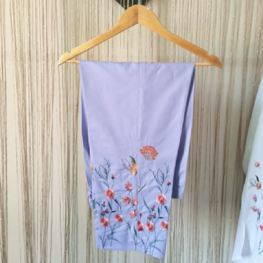 Pastel Lavender Embroidered 2-Piece Trouser Suit