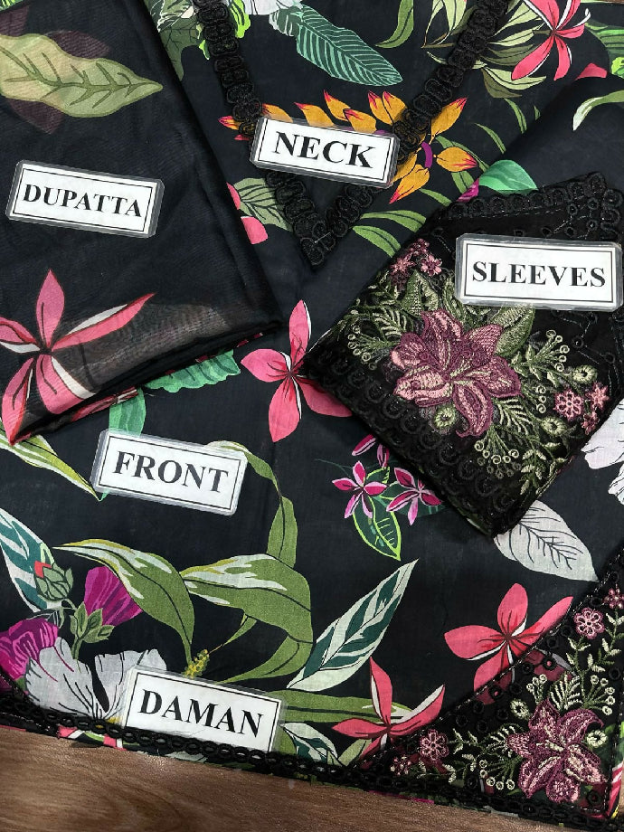 AGAIN AVAILABLE ON DEMAND ?? BRAND…FARASHA Unstitch Replica FABRIC LAWN Suit With SILK Dupatta