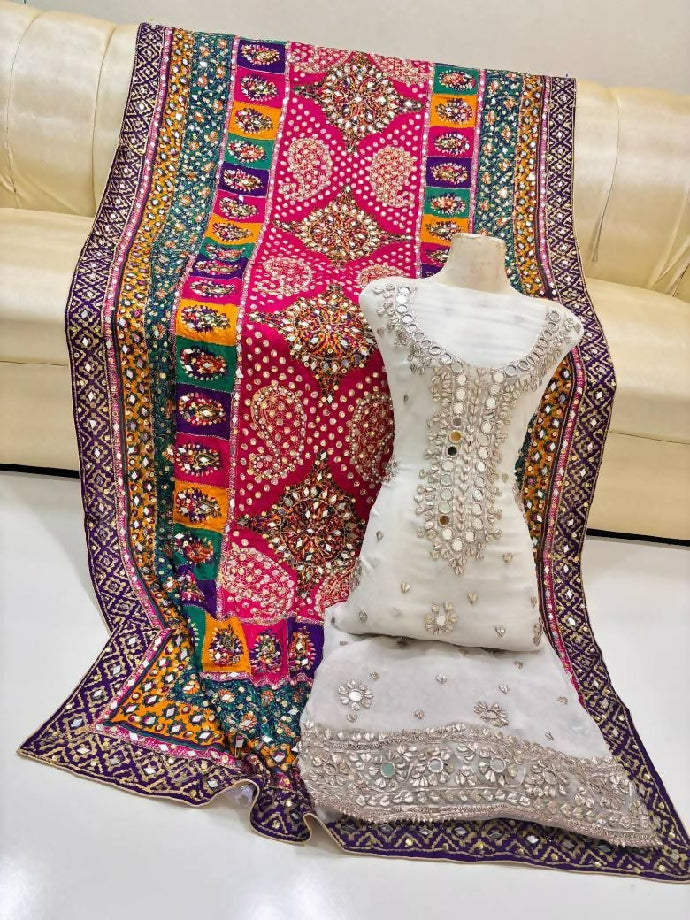 Gotta mirror work suit with kamdani duppta