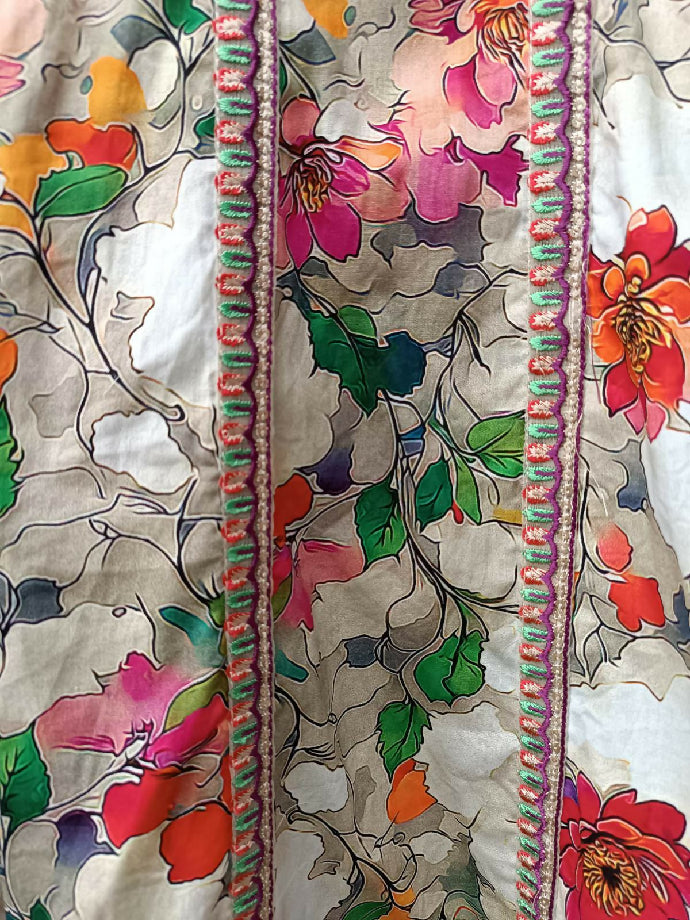 Cotton Lawn Angrakha Frock with Trouser & Chiffon Dupatta