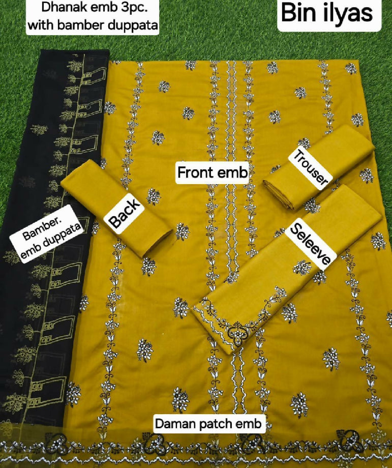 DHANAK EMB 3pc WITH BAMBER EMB DUPATTA