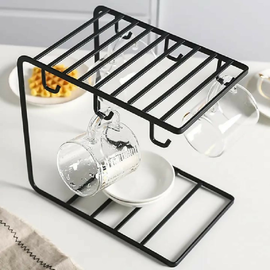 Coffee Tea Mug Cup Holder, Mug Rack, Drying Cup Holder with 6 Hook Kitchen Organizers, Glass Cup Holder Portable Tray, Cup Holder