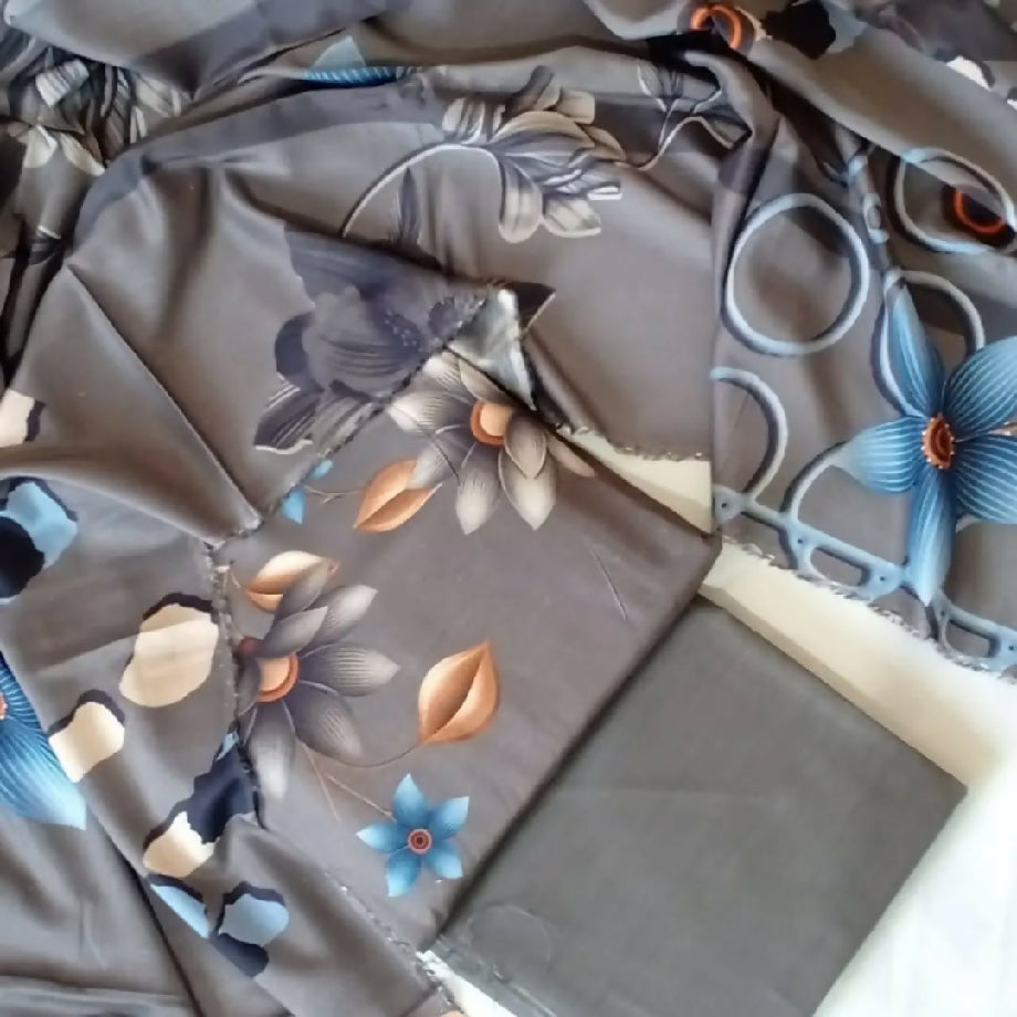 3-Piece Imported Viscose Suit – Grey & Blue Floral Unstitched Winter Wear