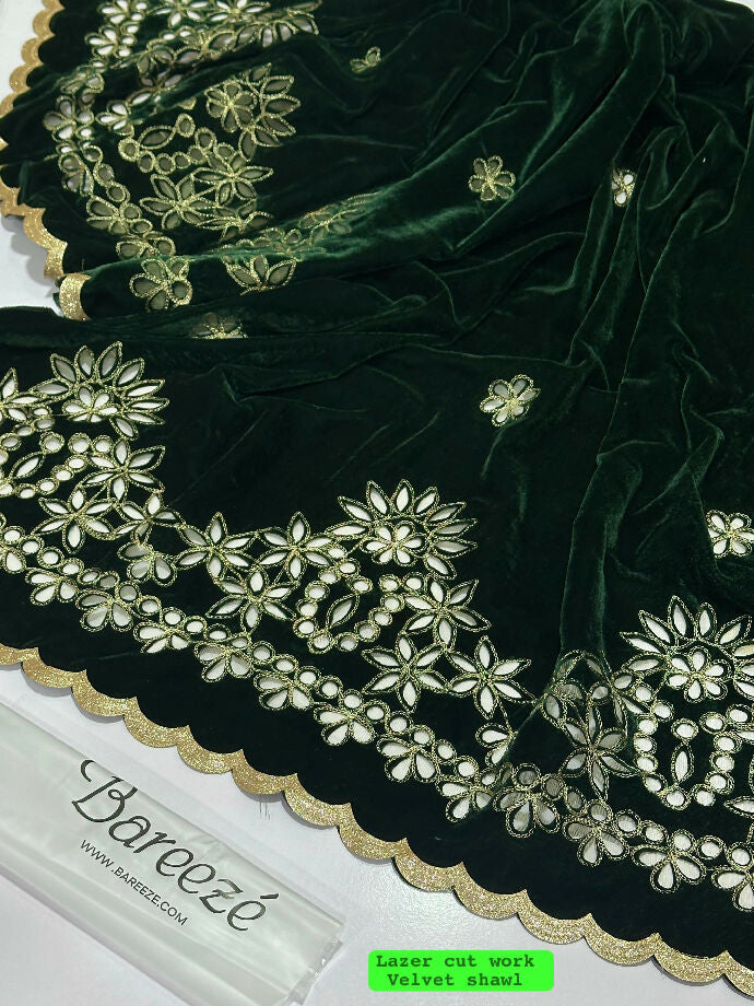 Laser cut velvet shawl