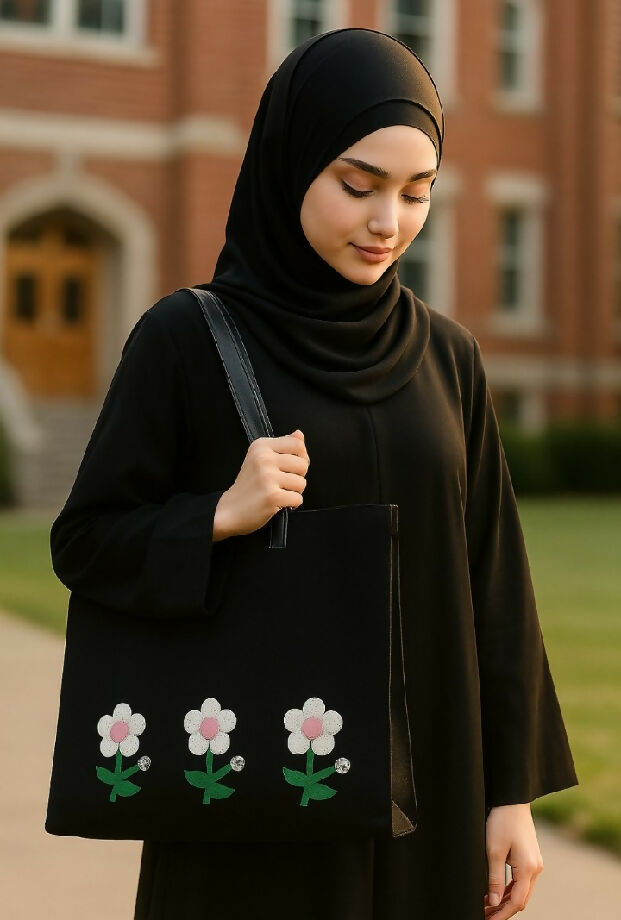 Denim Tote Bags with Beautiful Flowers