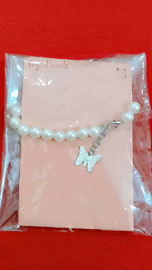 Pearl Bracelet with Butterfly Charm