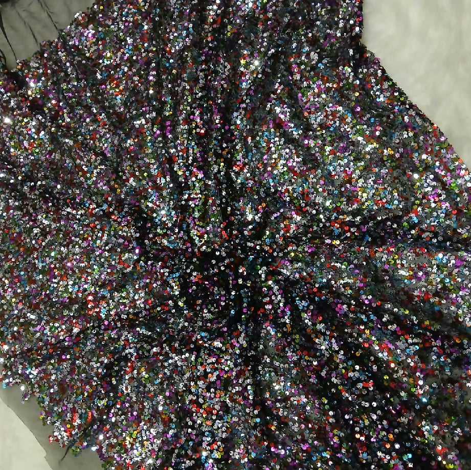 Premium Multicolor Sequin Fabric on Black Base-Frock , Maxi or Fancy Dress Matrial (Imported)