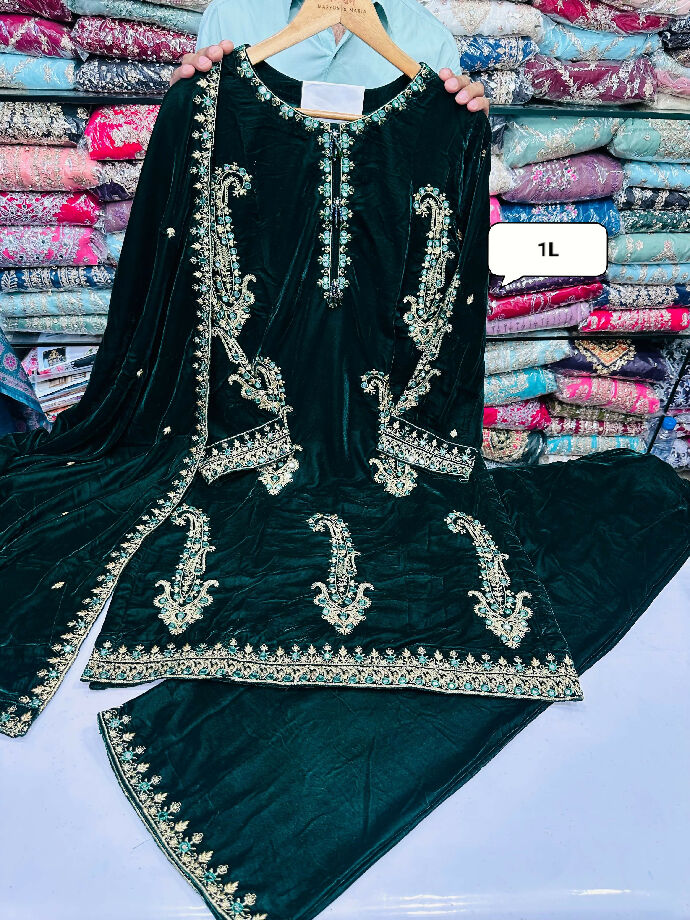 Velvet Embroidered 3 Piece Suit – New Arrival