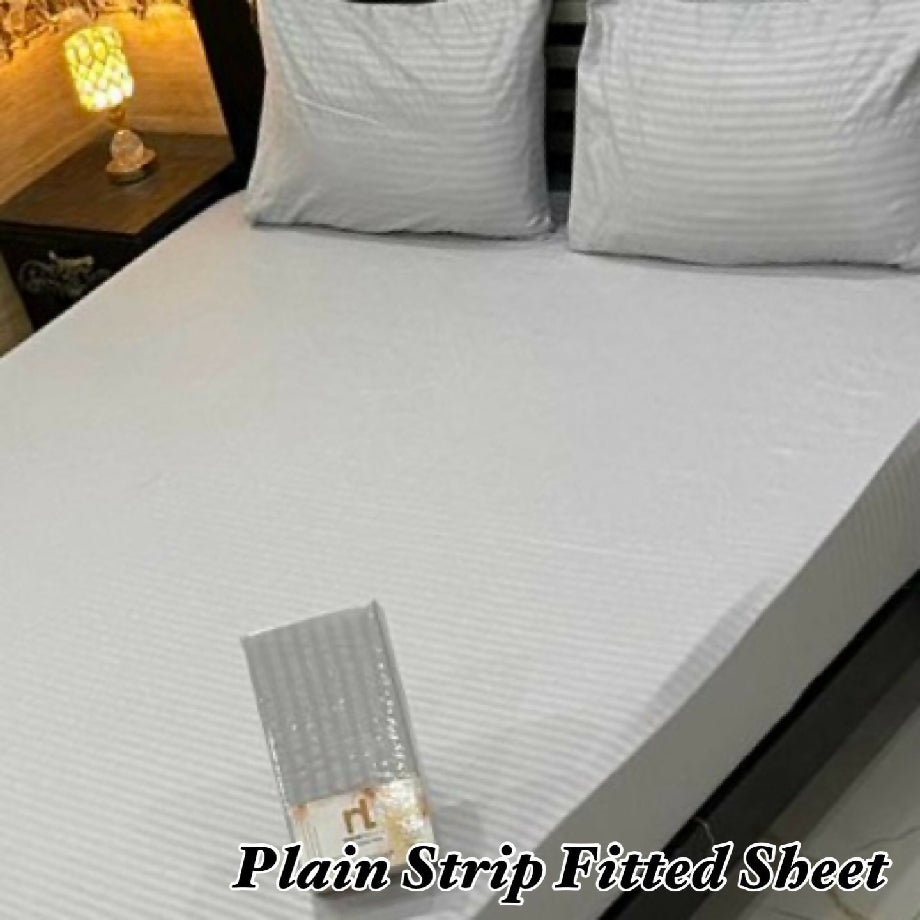 3 pc plain strips fitted bedsheet
