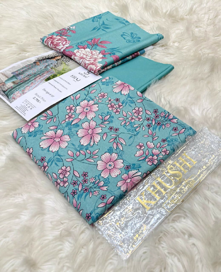 Khushi by eraj karandi 3piece printed suit