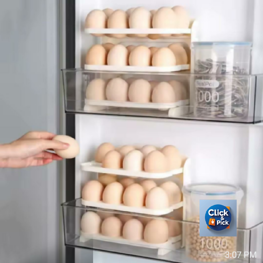 3-Tier Folding Egg Holder – Large Capacity Fresh-Keeping Egg Rack Organizer for Fridge & Kitchen (Holds 24 Eggs)