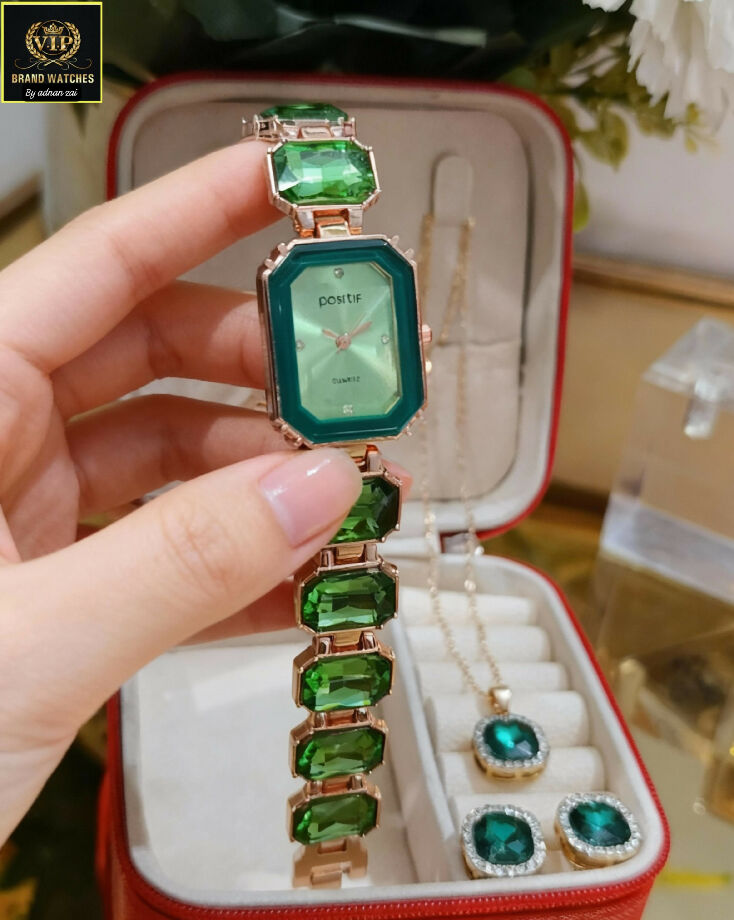 Big diamond stone Jewelry set with watch