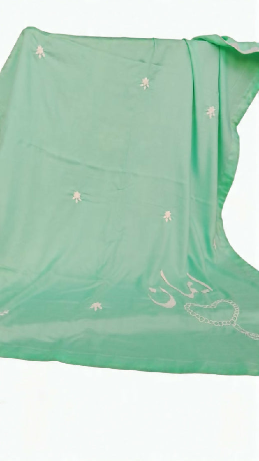 Premium Mint Green Namaz Chadar — White Embroidered Premium Linen Prayer Sheet
