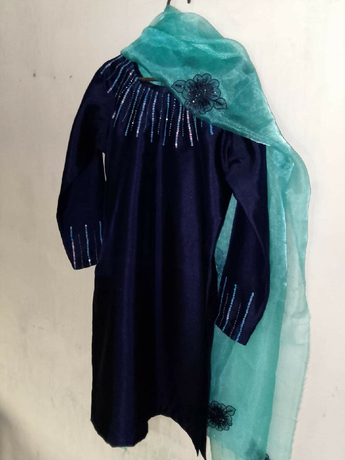 Elegant Blue Suit with Ferozi Dupatta – Mirsab Collection