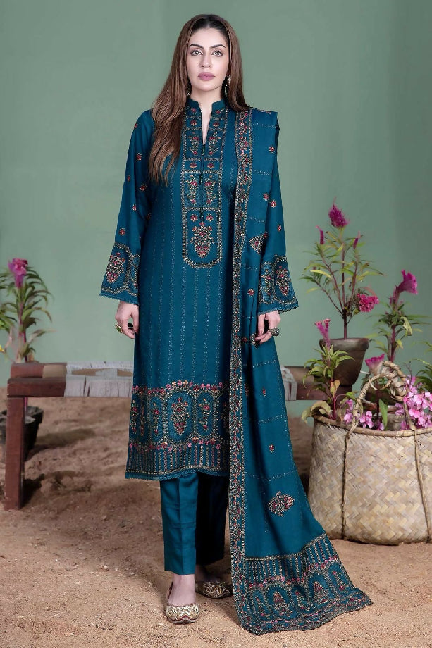 Unstitched embroidered Dhanak Three Piece