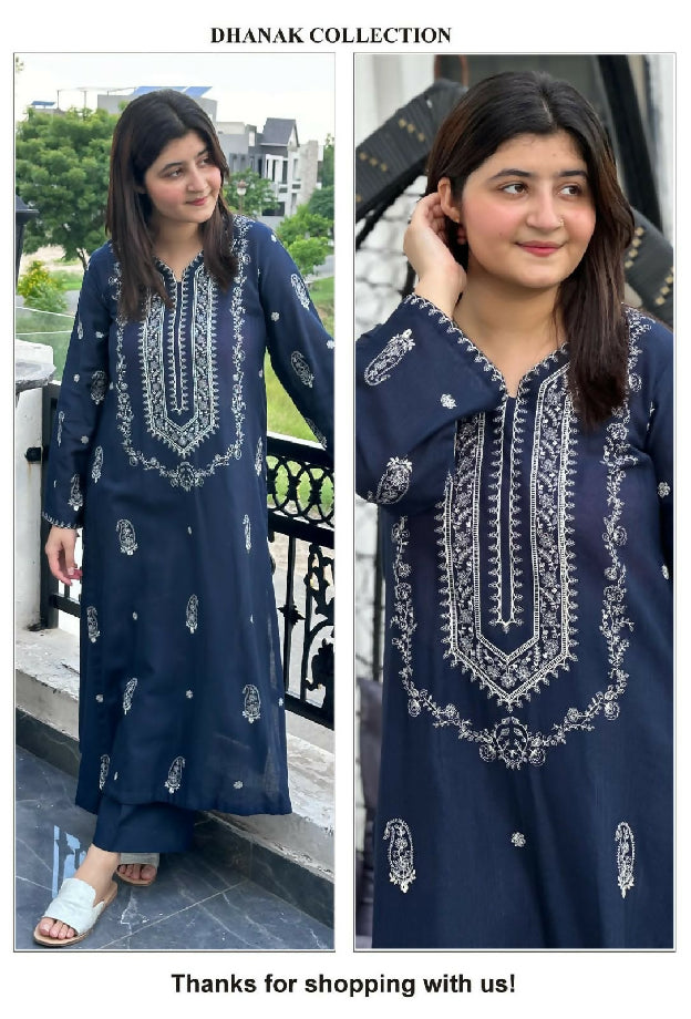 ☑️ *Dhanak Embroidered 2pc*✨ ☑️ *Dhanak Fabric* ☀️ ☑️ *Front & Sleeves Embroidered*