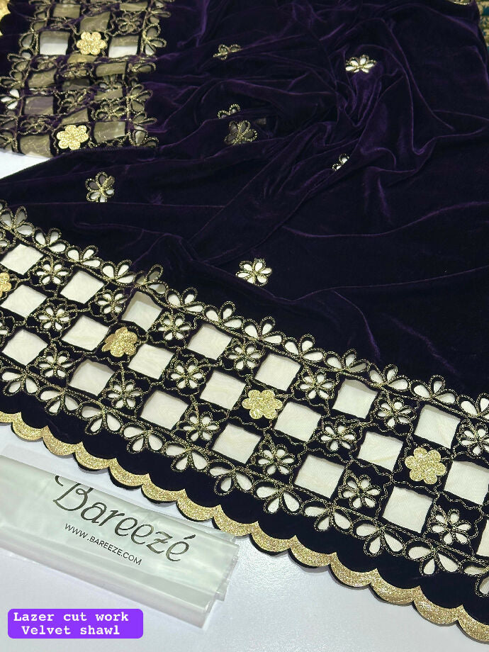 Laser cut velvet shawl