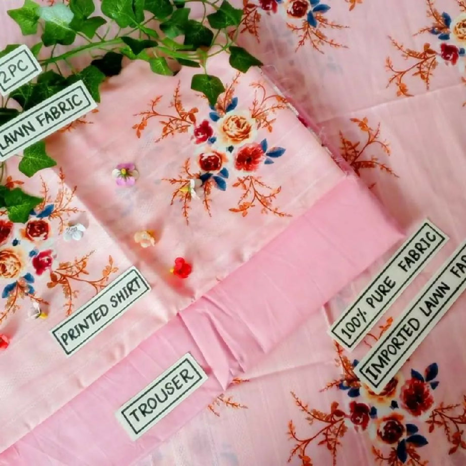 Pinkish Brown Grace – 2-Piece Unstitched Imported Lawn Suit