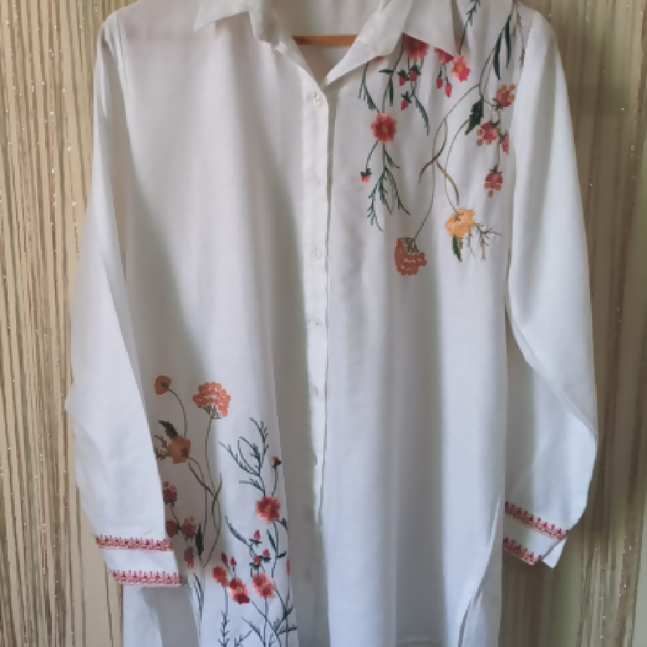 White Patterned Embroidered 2-Piece Trouser Suit