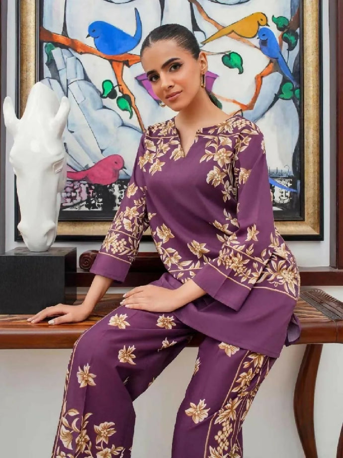 2 Pcs Women's Stitched Shamoz Silk Printed Co-Ord Set