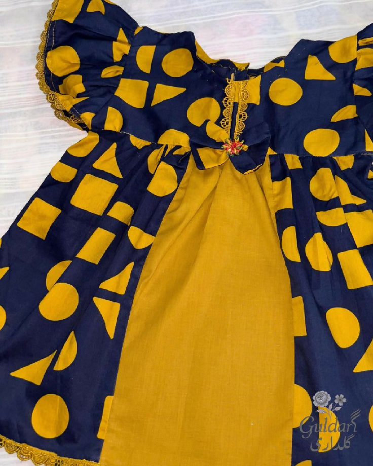 Navy and yellow colored stylished printed Frock