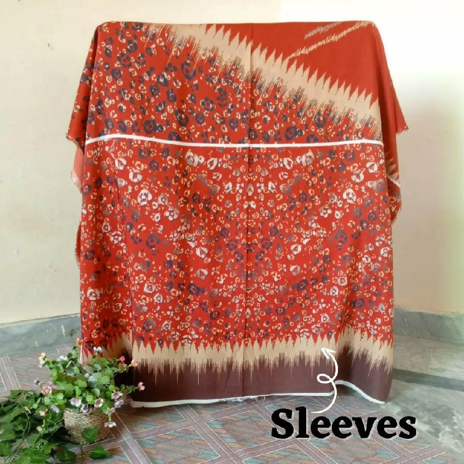 3-Piece Imported Viscose Suit – Rust & Beige Floral Unstitched Winter Wear