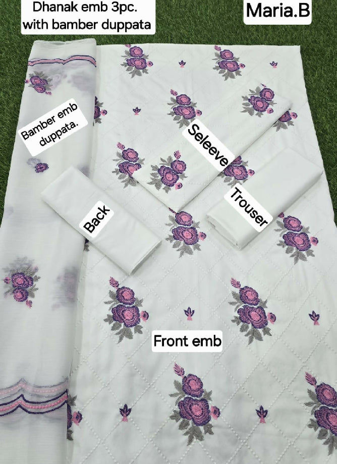 DHANAK EMB 3pc WITH BAMBER EMB DUPATTA