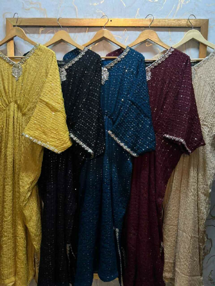 Embroidered Chiffon Kaftan (10+ Colors Available)