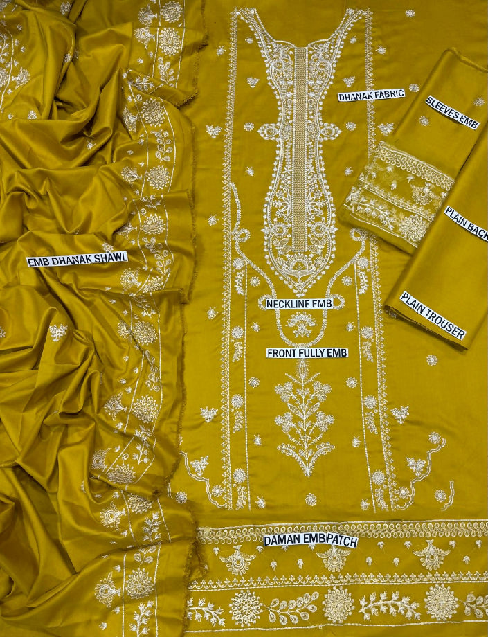 Jazmine dhanak embroidered suit 3piece